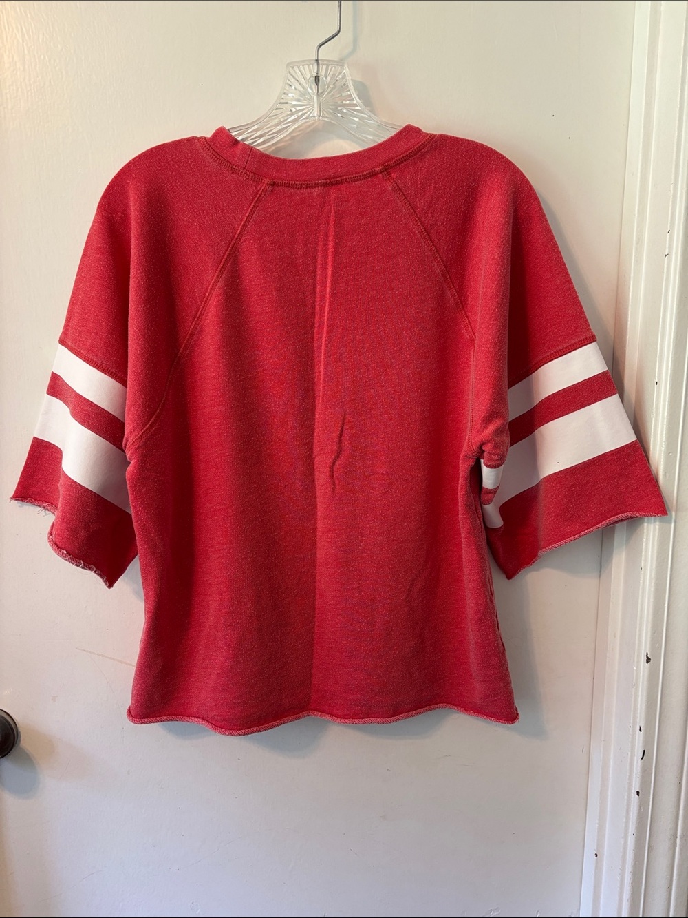 Betsey Johnson Red Sweatshirt with White Sleeve Stripes - Picture 2 of 4